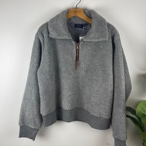 POLO Ralph Lauren Women’s Gray Sherpa Half Zip Fleece Sweater Size L/NWT